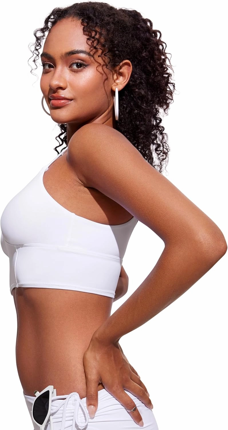 CRZ YOGA Womens V Neck Bikini Tops Adjustable Spaghetti Straps Bathing Suit Sexy Swimsuit Padded