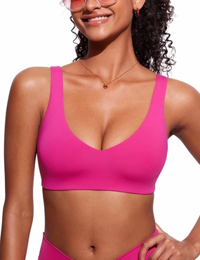 CRZ YOGA Womens V Neck Bikini Tops Bathing Suit V Back Wide Straps Swim Bra Padded Swimsuit