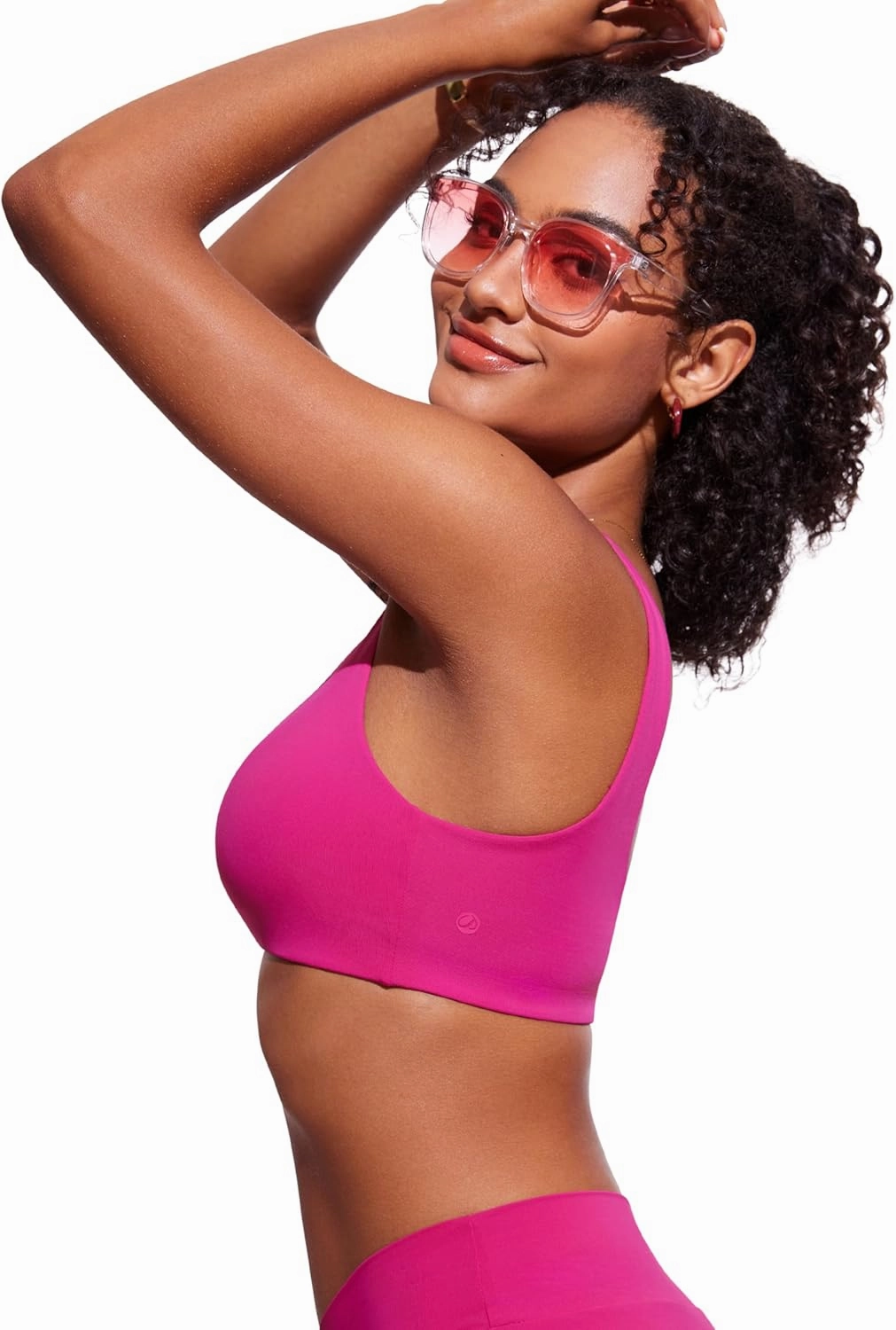 CRZ YOGA Womens V Neck Bikini Tops Bathing Suit V Back Wide Straps Swim Bra Padded Swimsuit