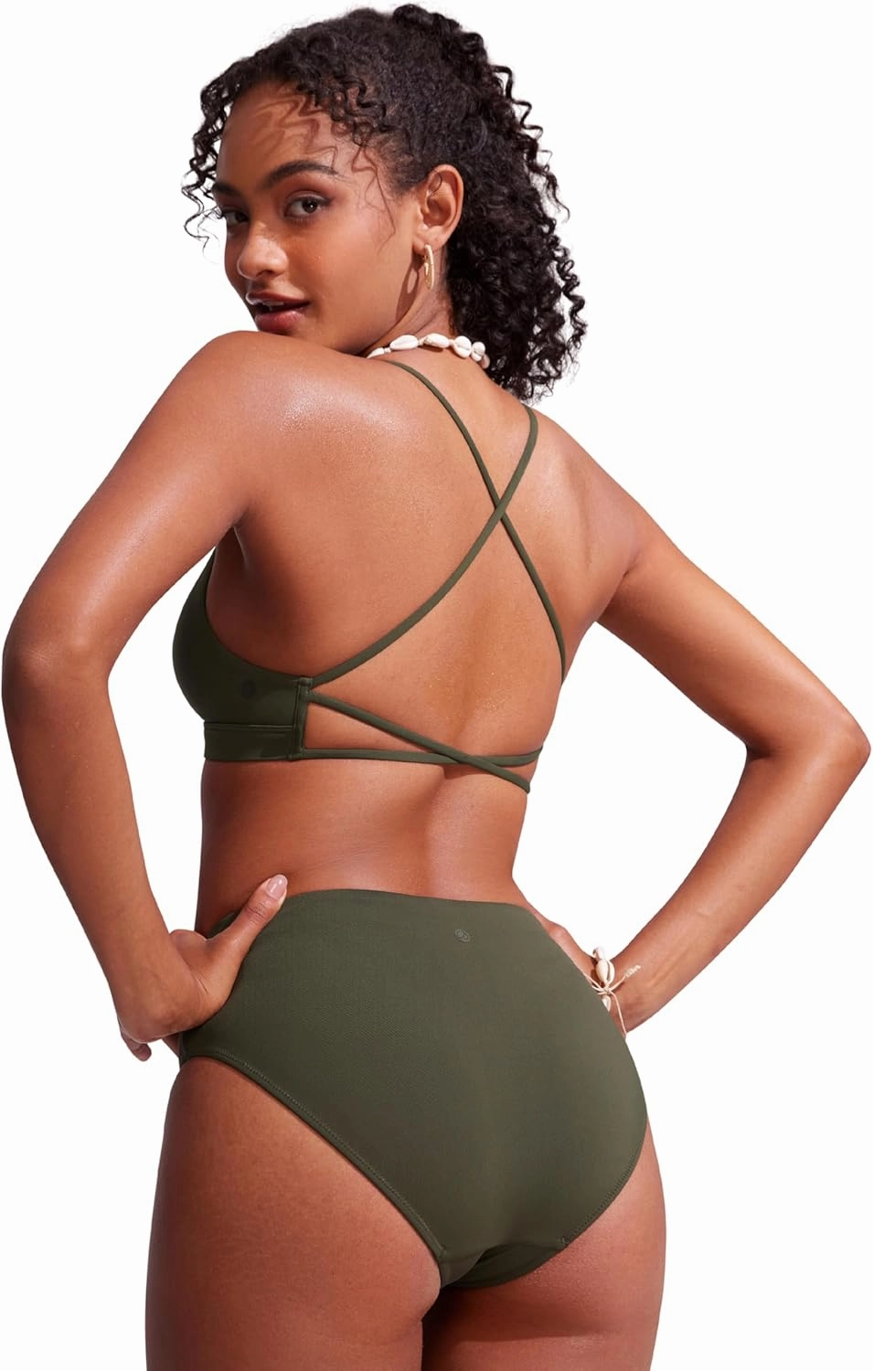 CRZ YOGA Womens V Neck Bikini Tops Criss Cross Back Sexy Swim Bathing Suit Bra Padded