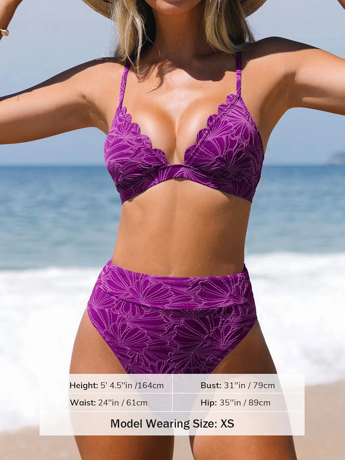 CUPSHE Bikini Set for Women Bathing Suit High Waisted Scalloped V Neck Two Pieces Swimsuit