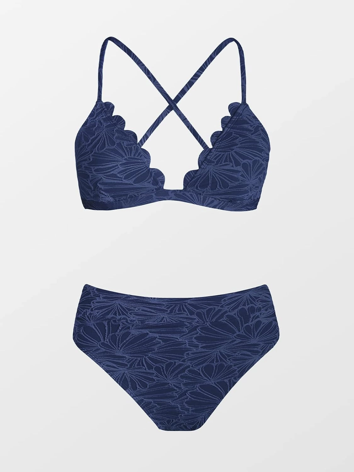 CUPSHE Bikini Set for Women Bathing Suit High Waisted Scalloped V Neck Two Pieces Swimsuit