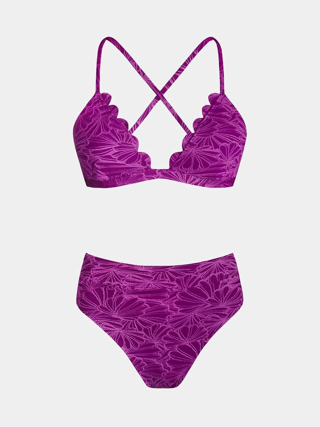 CUPSHE Bikini Set for Women Bathing Suit High Waisted Scalloped V Neck Two Pieces Swimsuit