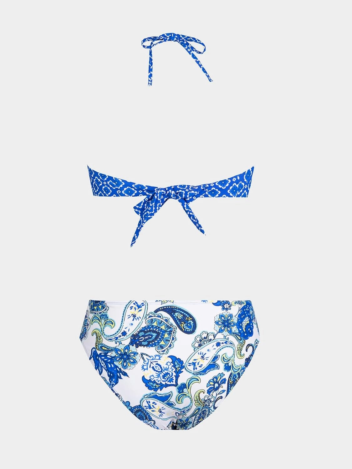 CUPSHE Bikini Set for Women Two Piece Swimsuit Bandeau Top Back Tie Mid Waisted Bottom with Removable Shoulder Straps