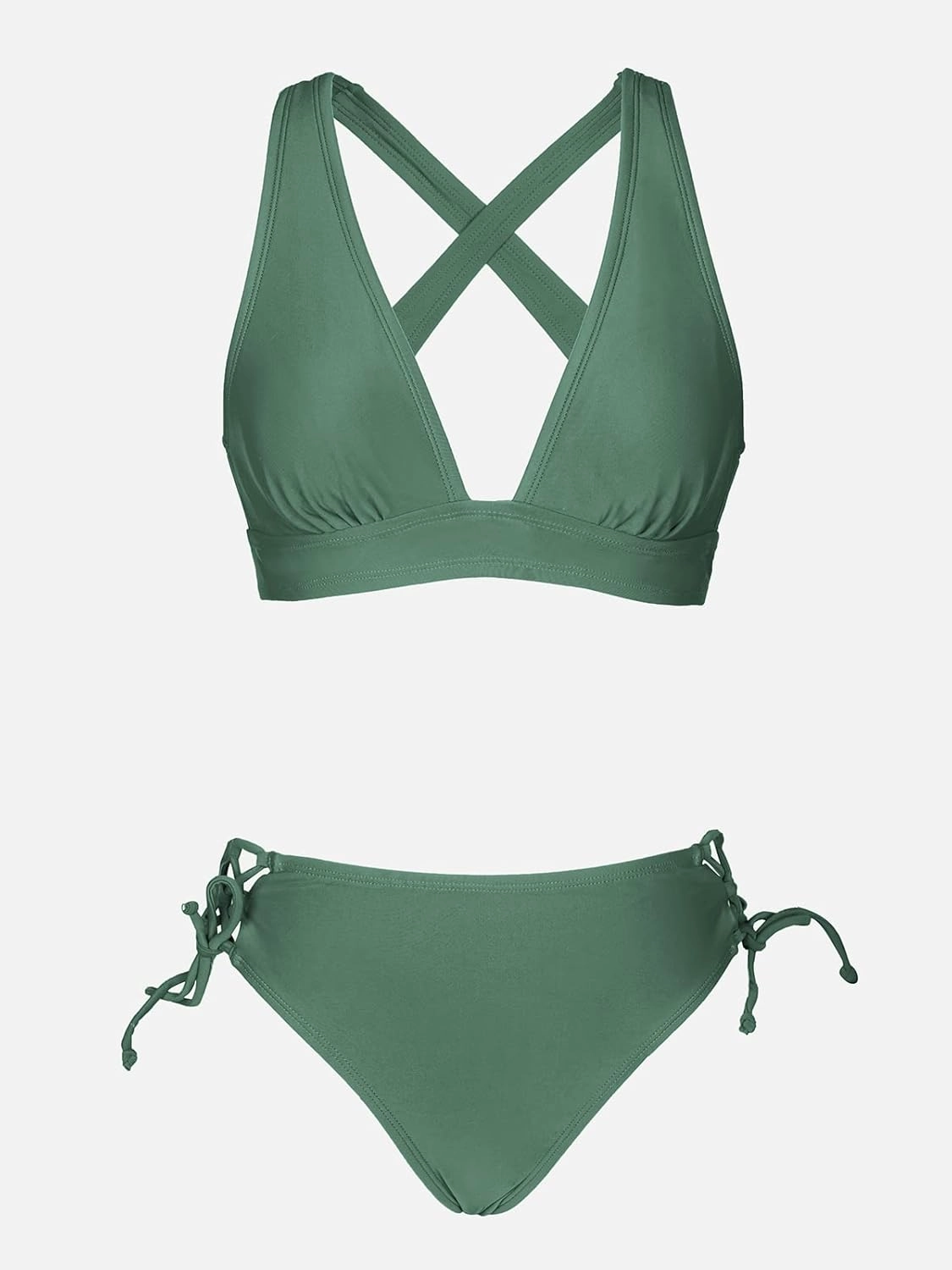 CUPSHE Bikini Set for Women Two Piece Swimsuit V Neck Triangle Top Wide Straps Cross Back Lace up Mid Rise