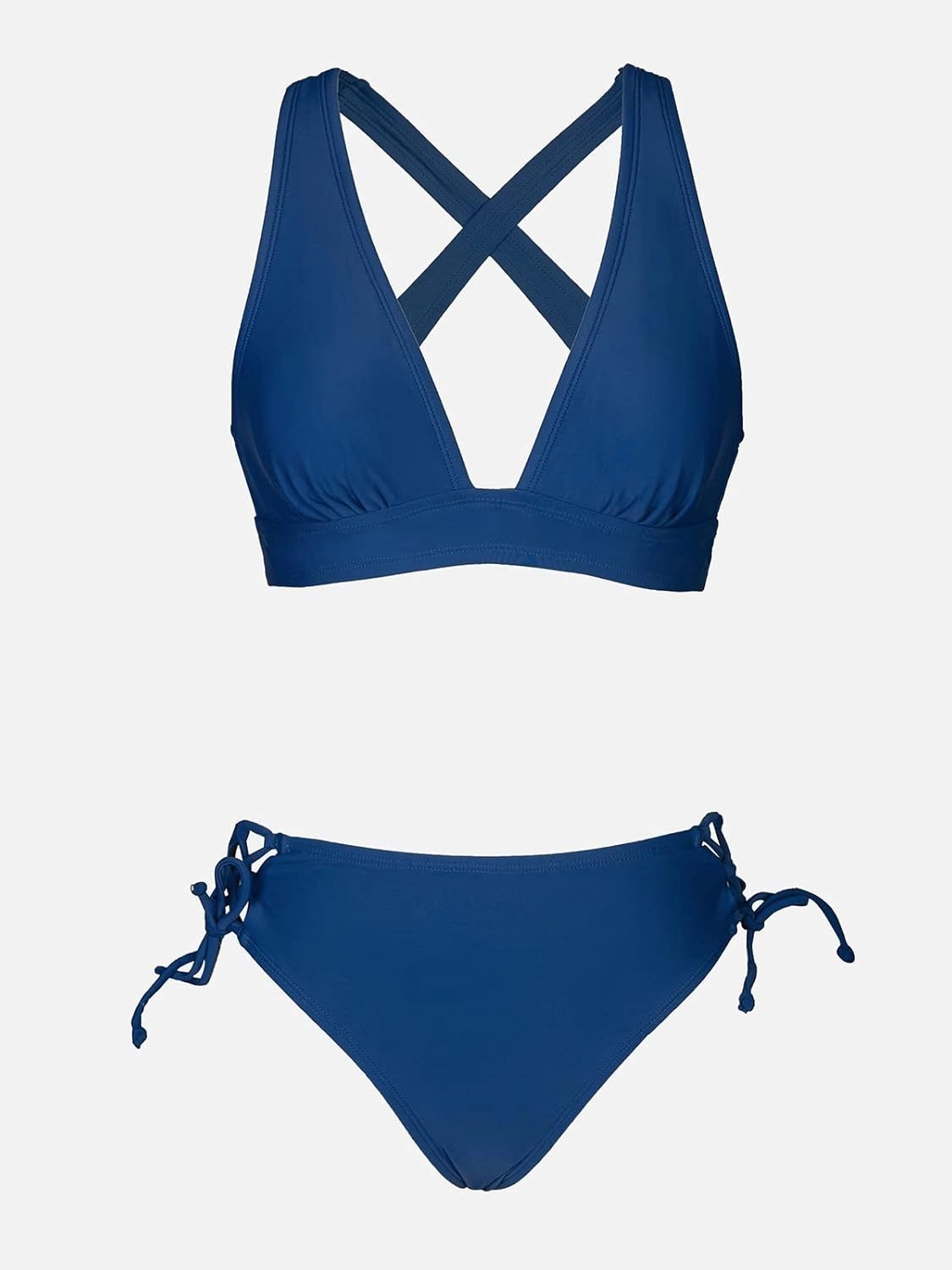 CUPSHE Bikini Set for Women Two Piece Swimsuit V Neck Triangle Top Wide Straps Cross Back Lace up Mid Rise