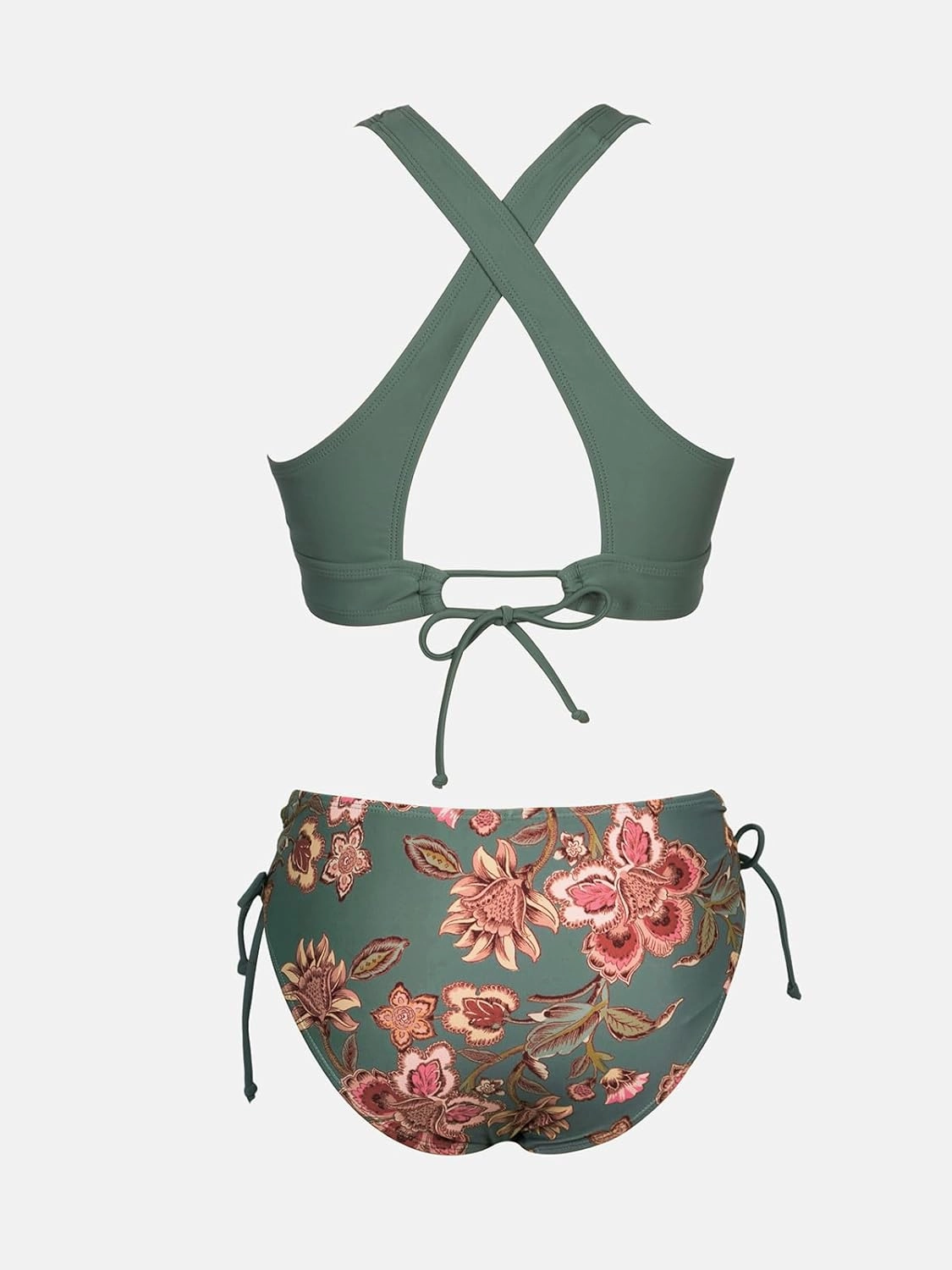 CUPSHE Bikini Set for Women Two Piece Swimsuit V Neck Triangle Top Wide Straps Cross Back Lace up Mid Rise