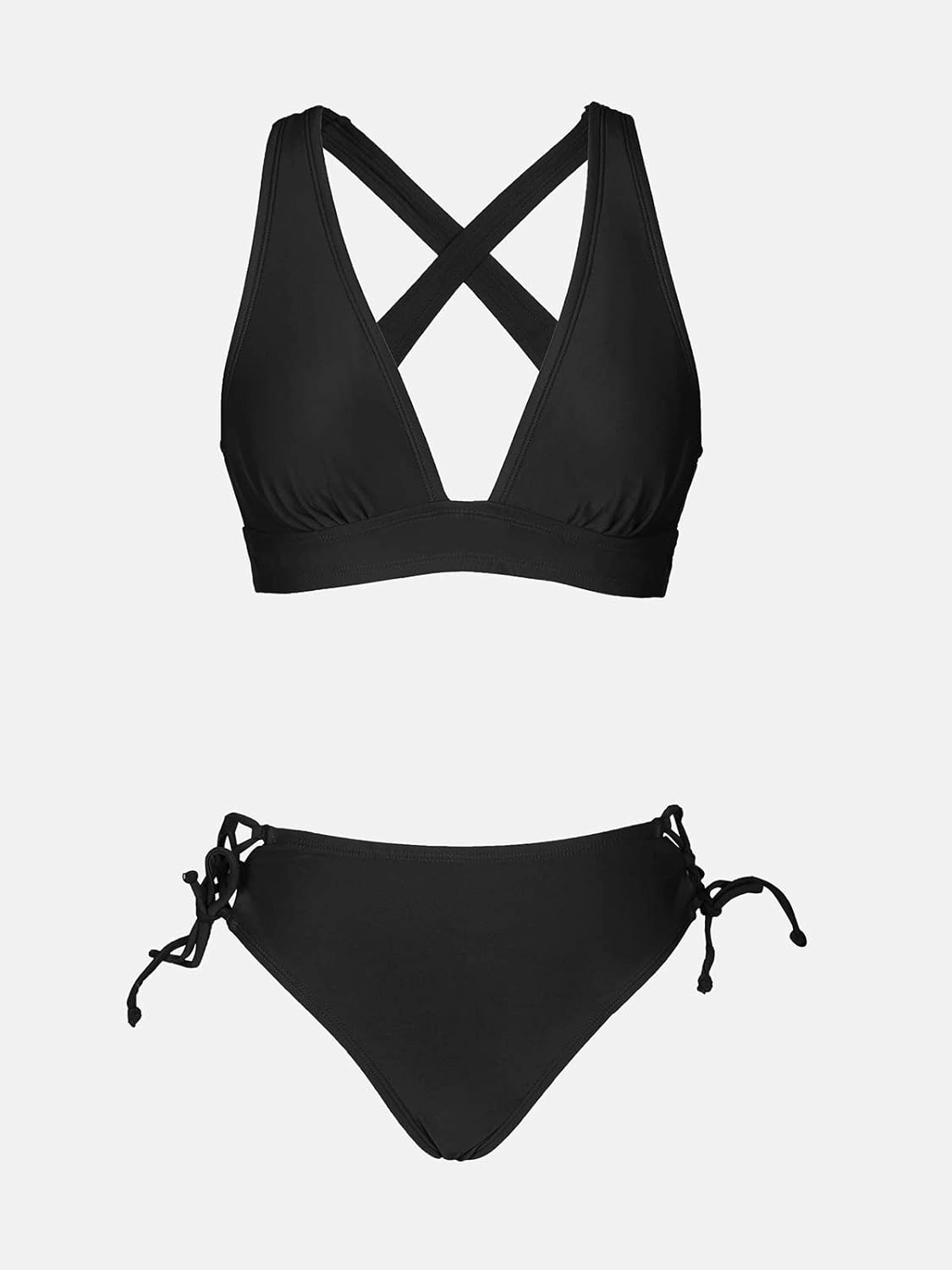 CUPSHE Bikini Set for Women Two Piece Swimsuit V Neck Triangle Top Wide Straps Cross Back Lace up Mid Rise