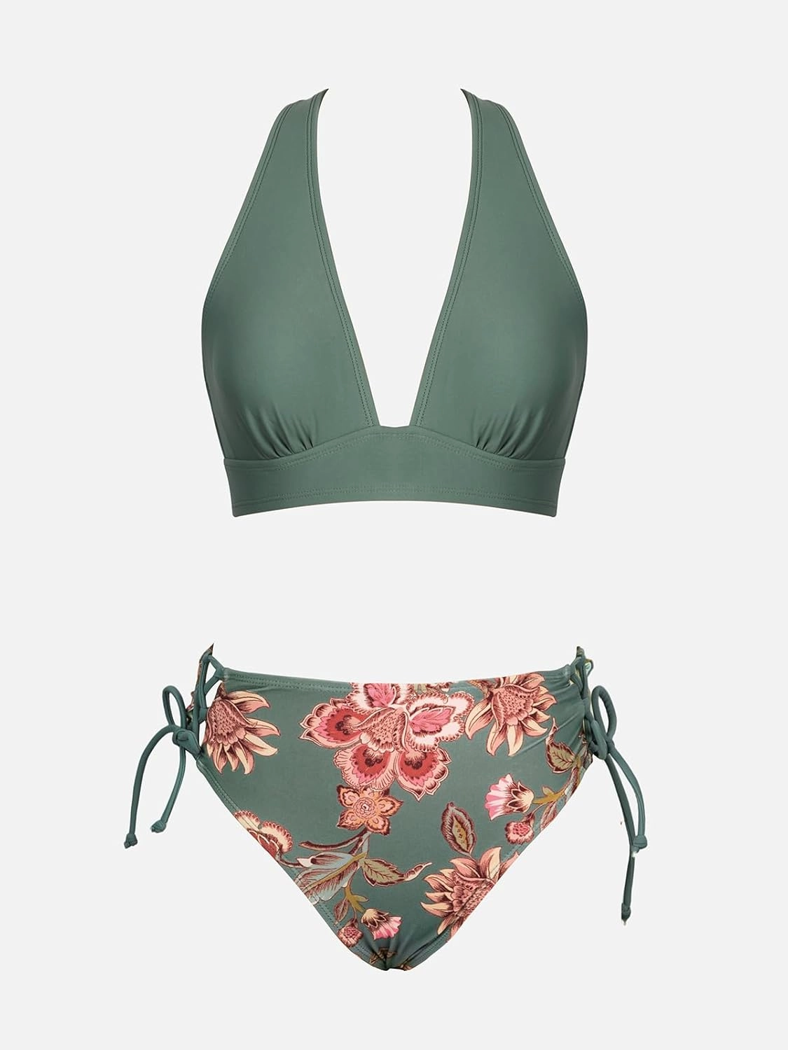 CUPSHE Bikini Set for Women Two Piece Swimsuit V Neck Triangle Top Wide Straps Cross Back Lace up Mid Rise