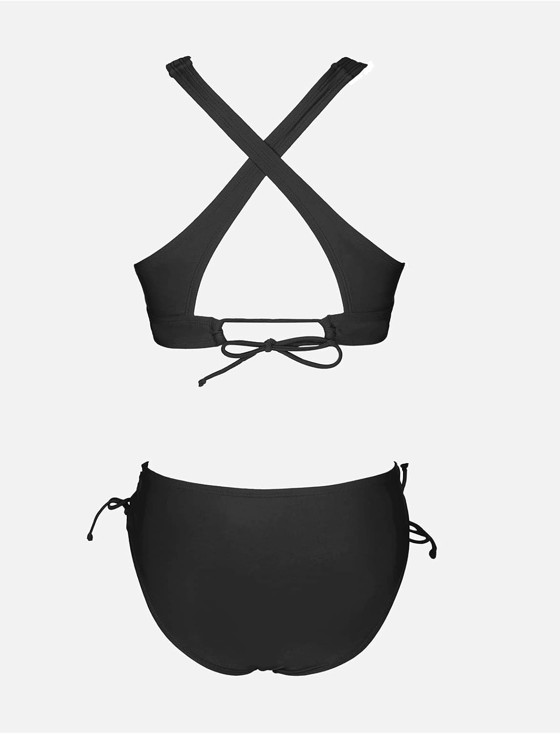 CUPSHE Bikini Set for Women Two Piece Swimsuit V Neck Triangle Top Wide Straps Cross Back Lace up Mid Rise