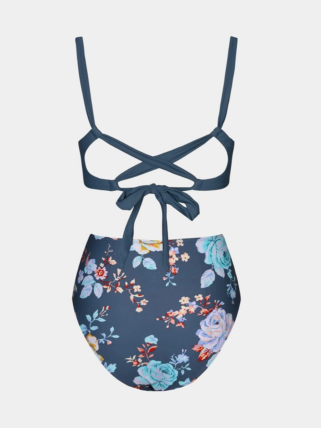CUPSHE Bikini Set for Women Two Piece Swimsuits High Waisted Cut Out Crisscross Back Tie Shirring Bottom