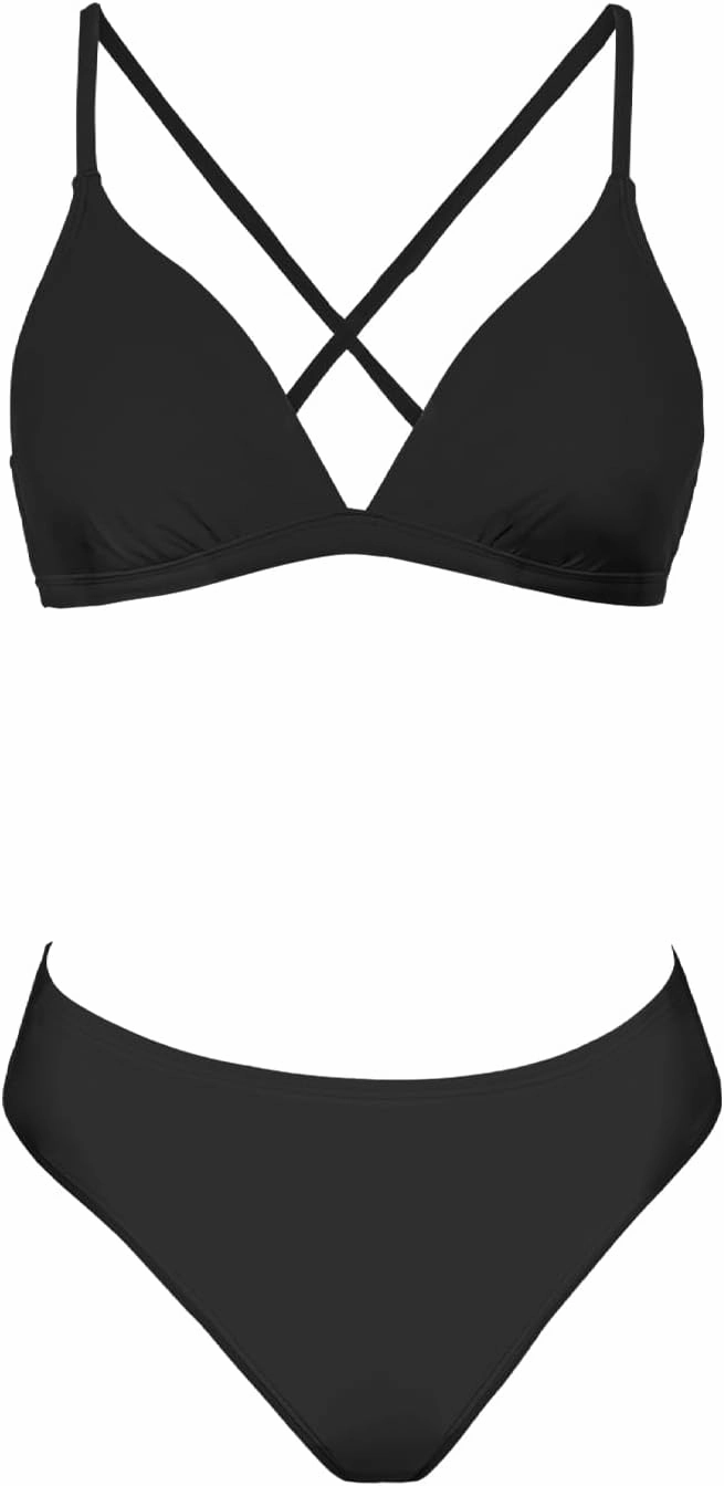 CUPSHE Bikini Set for Women Two Piece Swimsuits V Neck Low Rise Crisscross Back Self Tie Spaghetti Straps