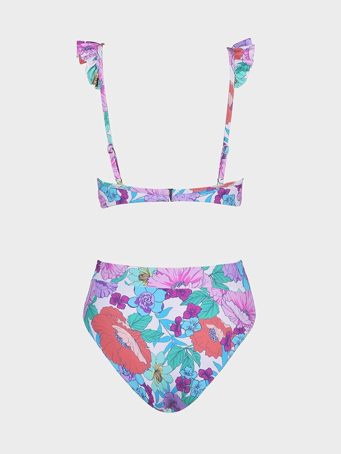 CUPSHE Women Bikini Sets 2 Piece Swimsuit High Waisted Bottom Floral Print Ruffle V Neck Bathing Suits