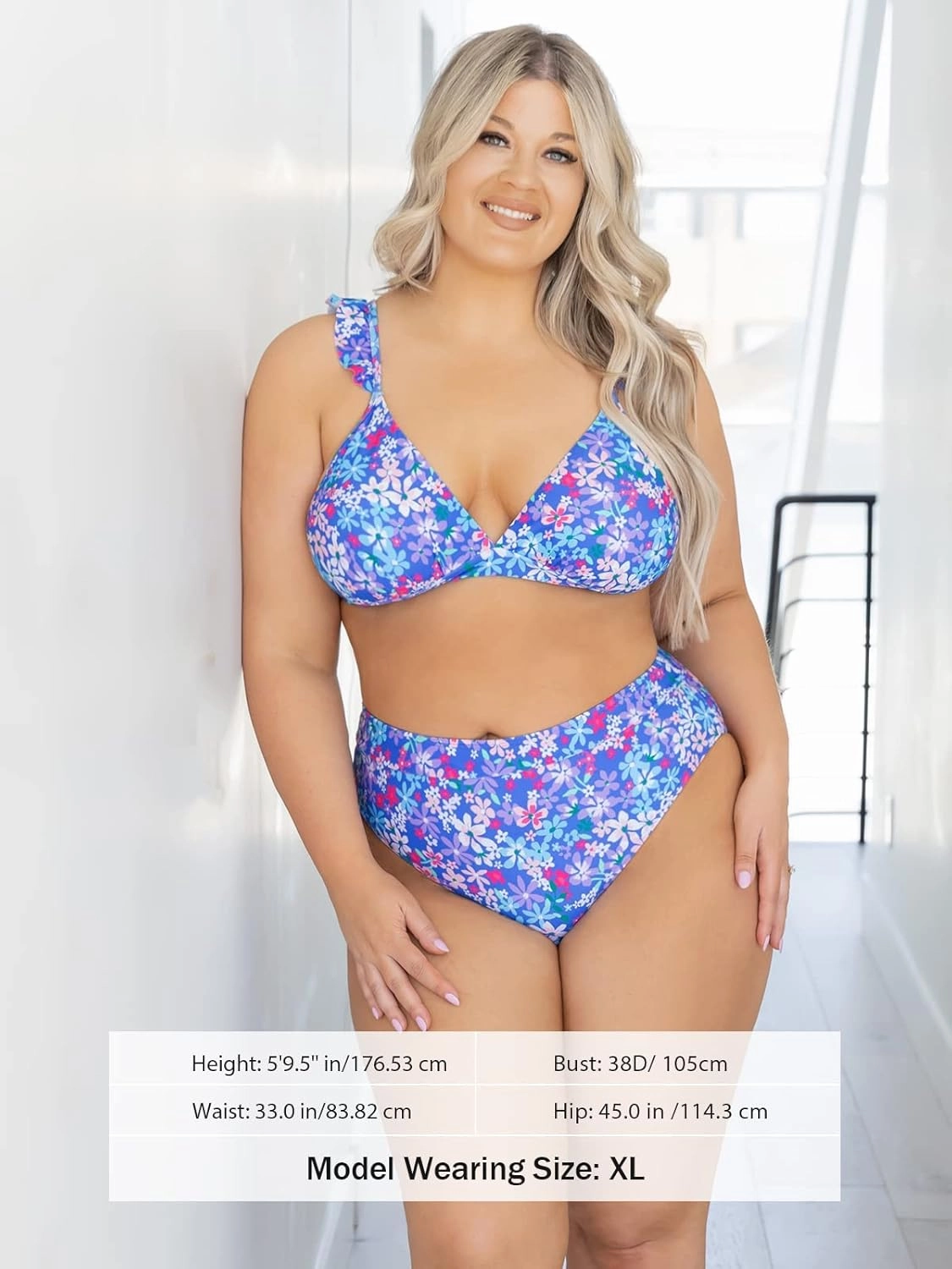 CUPSHE Women Bikini Sets 2 Piece Swimsuit High Waisted Bottom Floral Print Ruffle V Neck Bathing Suits