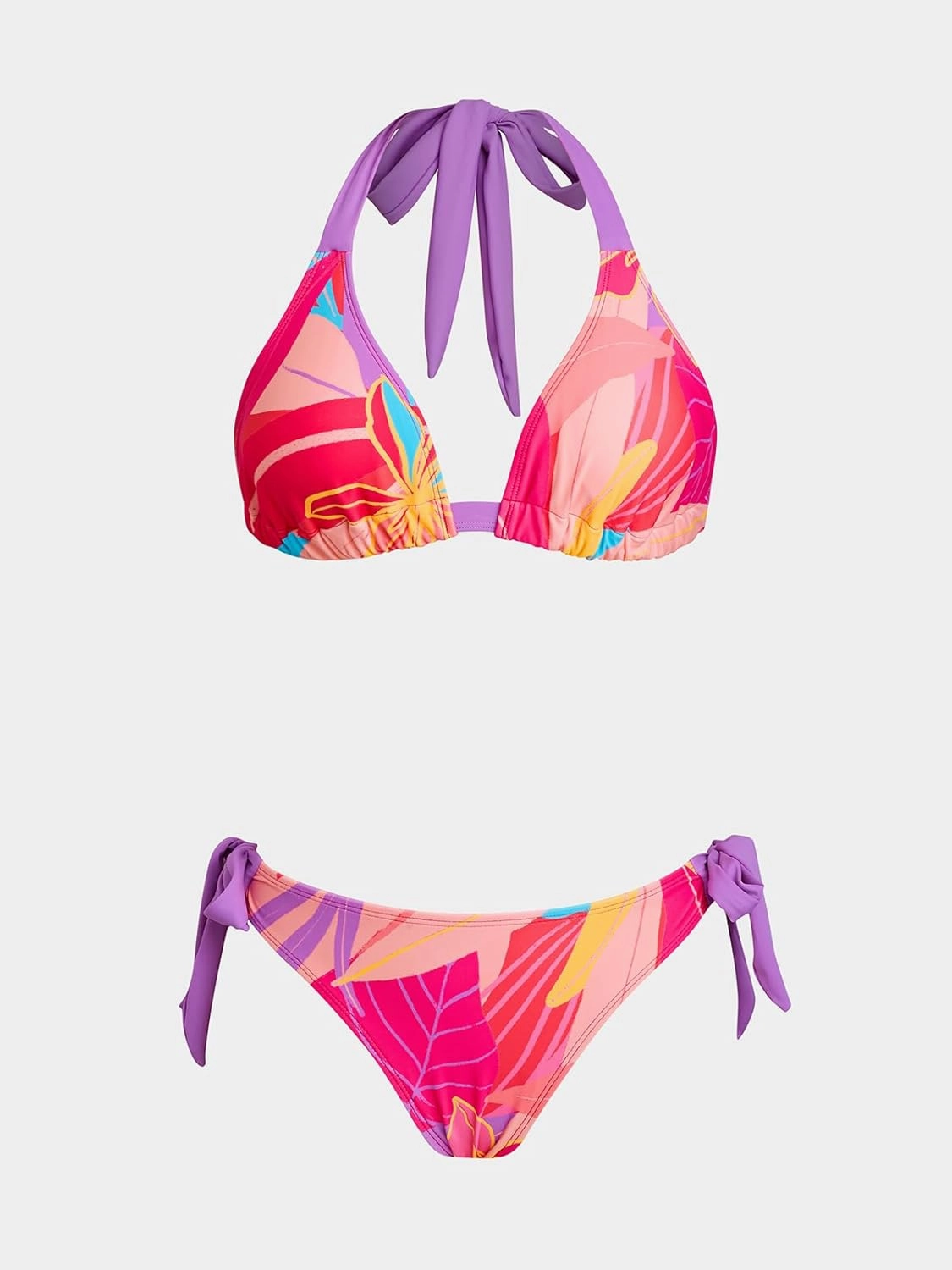 CUPSHE Women's Bikini Set Two Piece Swimsuits V Neck Halter Strap Back Hook Bathing Suit Mid Rise Side Tie Swimwear