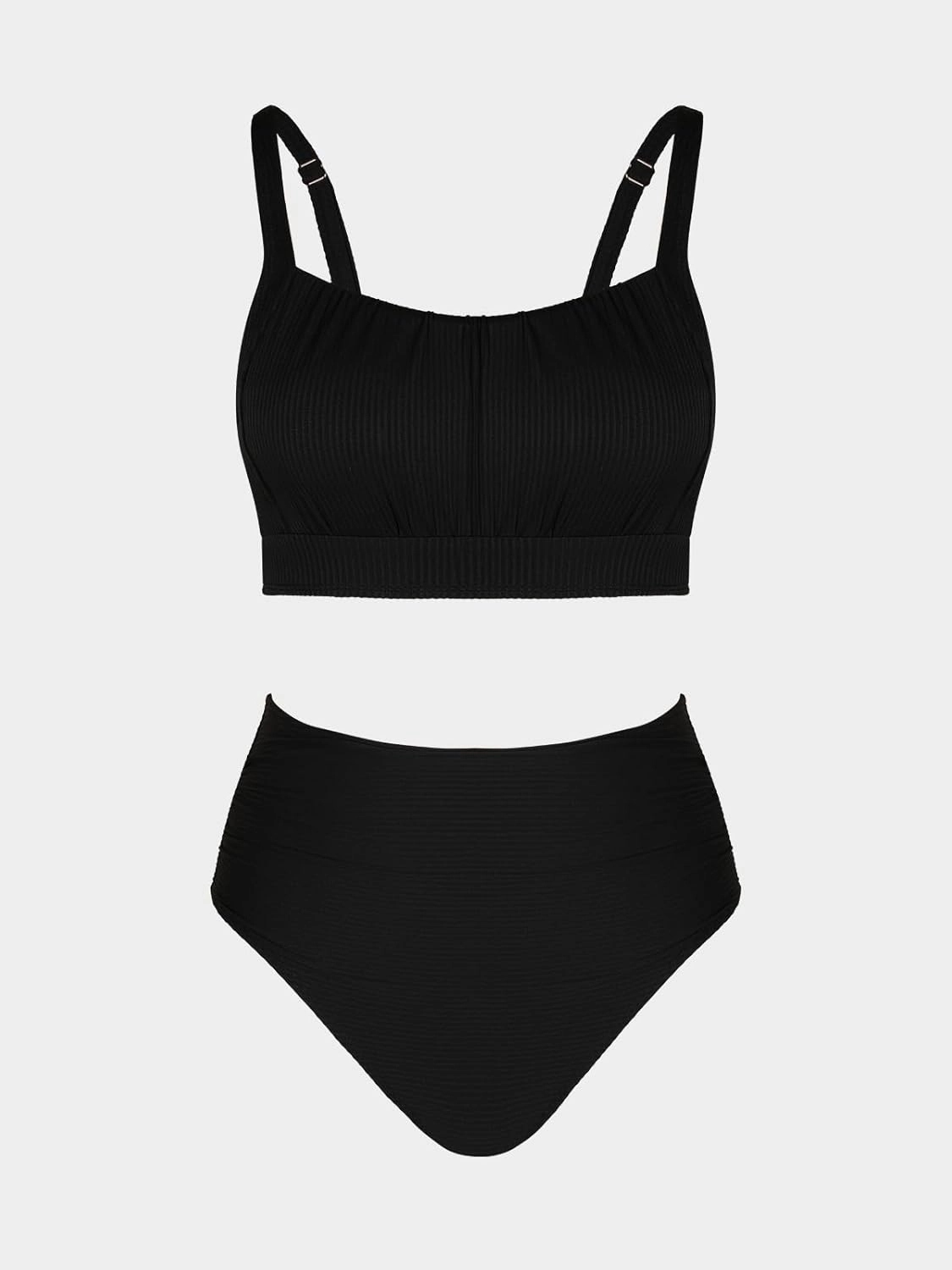 CUPSHE Women's Bikini Sets Two Piece Bathing Suit High Waisted Square Neck Adjustable Straps Ruched