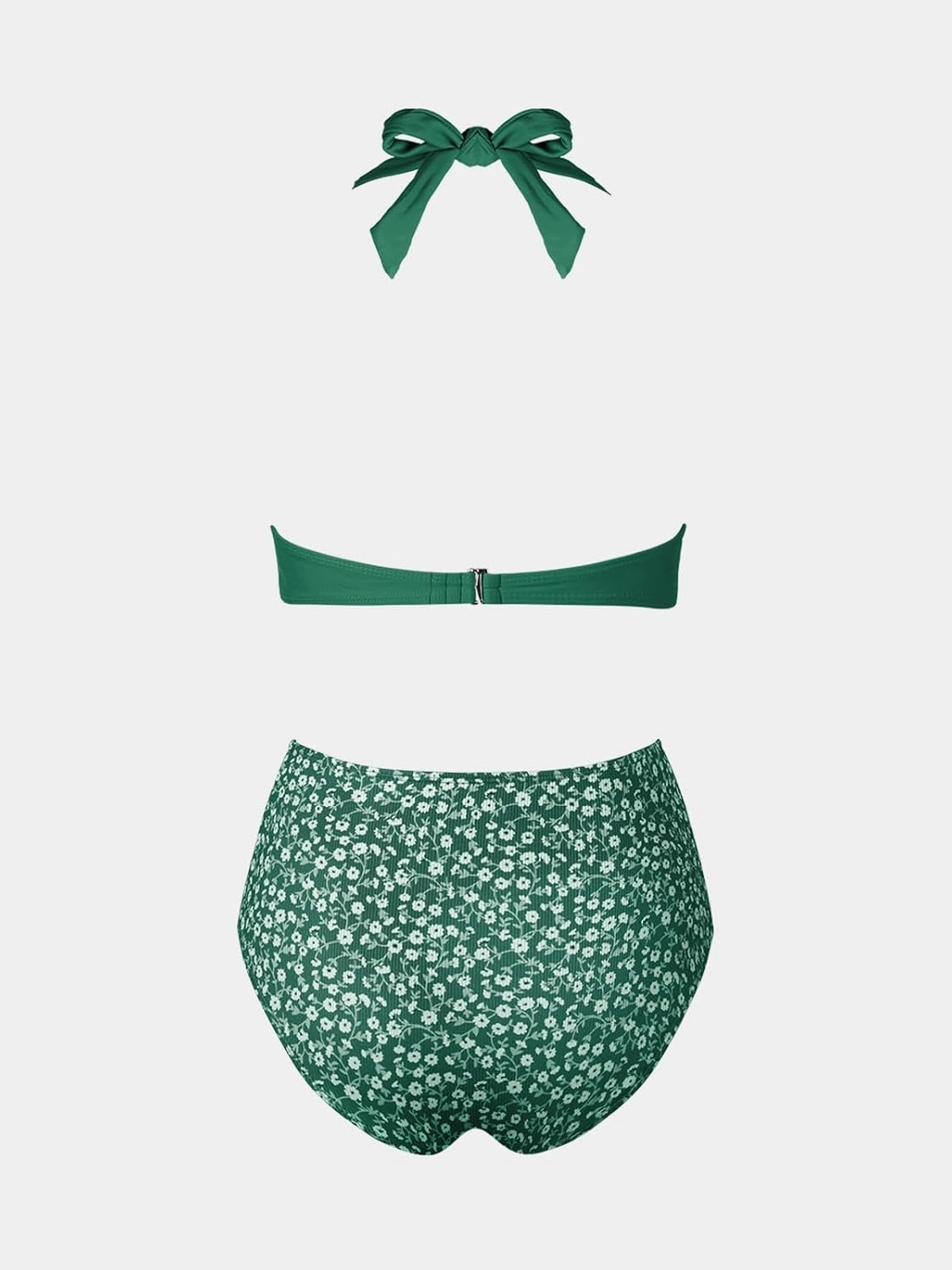CUPSHE Women's Bikini Sets Two Piece Bathing Suit High Waisted V Neck Halter Front Twist Back Hook Textured