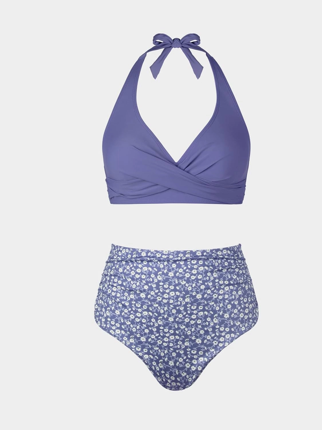CUPSHE Women's Bikini Sets Two Piece Bathing Suit High Waisted V Neck Halter Front Twist Back Hook Textured