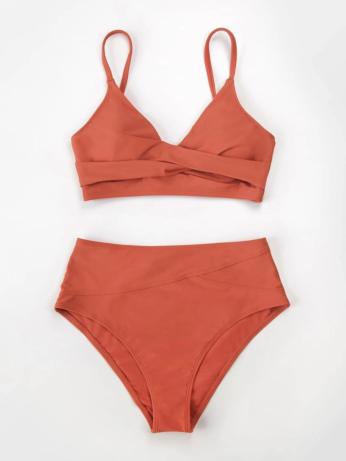CUPSHE Women's Bikini Sets Two Piece Swimsuit High Waisted V Neck Twist Front Adjustable Spaghetti Straps Bathing Suit