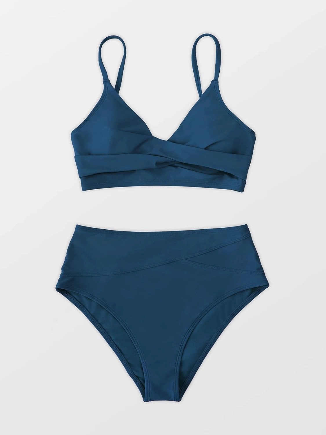 CUPSHE Women's Bikini Sets Two Piece Swimsuit High Waisted V Neck Twist Front Adjustable Spaghetti Straps Bathing Suit