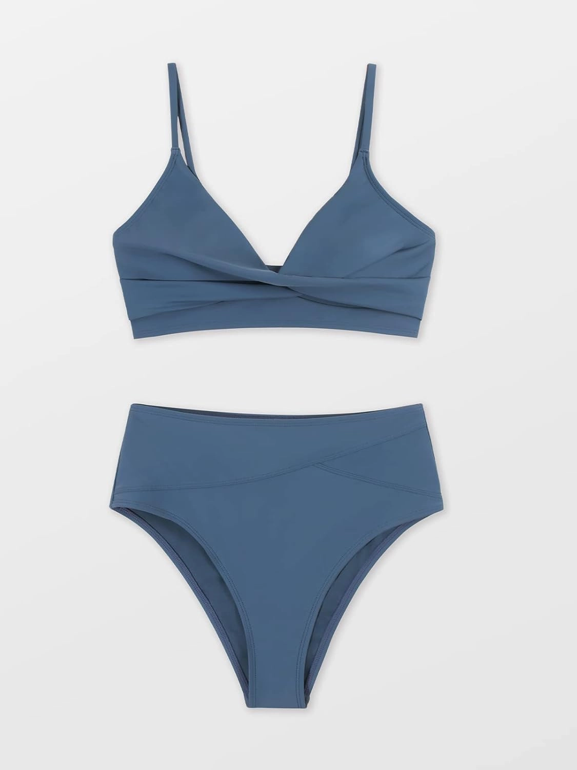 CUPSHE Women's Bikini Sets Two Piece Swimsuit High Waisted V Neck Twist Front Adjustable Spaghetti Straps Bathing Suit