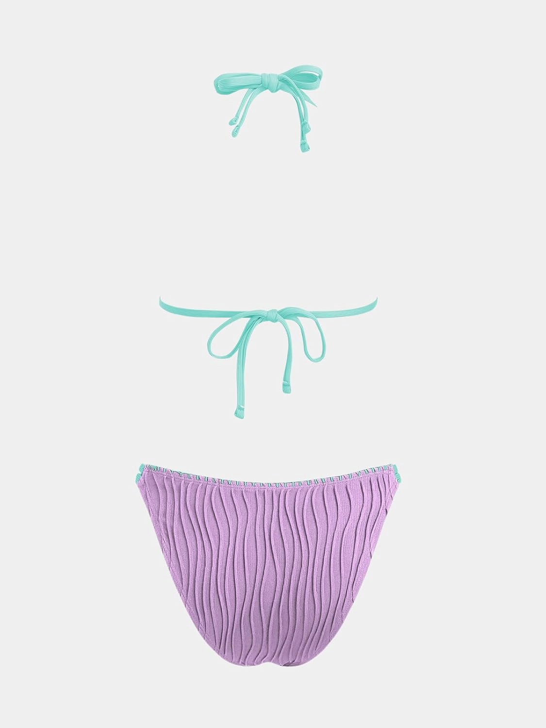 CUPSHE Women's Bikini Sets Two Piece Swimsuit Plunge Neck Cheeky Bottom Triangle Top Halter Double Strap Textured