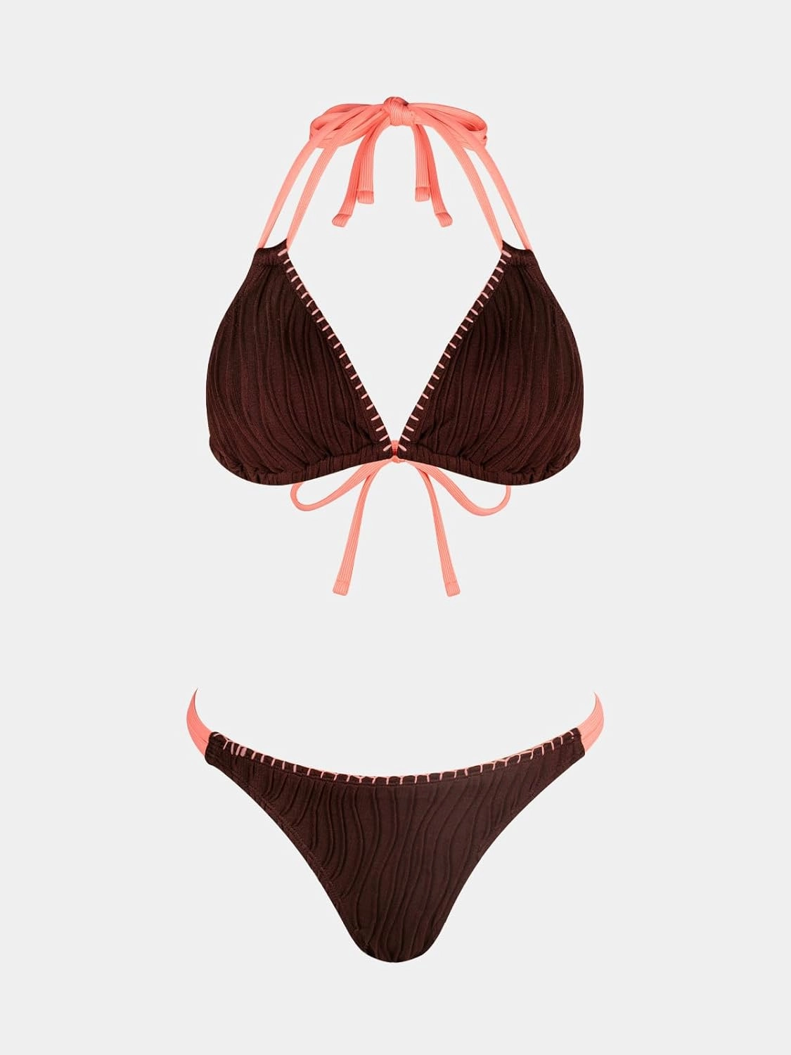 CUPSHE Women's Bikini Sets Two Piece Swimsuit Plunge Neck Cheeky Bottom Triangle Top Halter Double Strap Textured