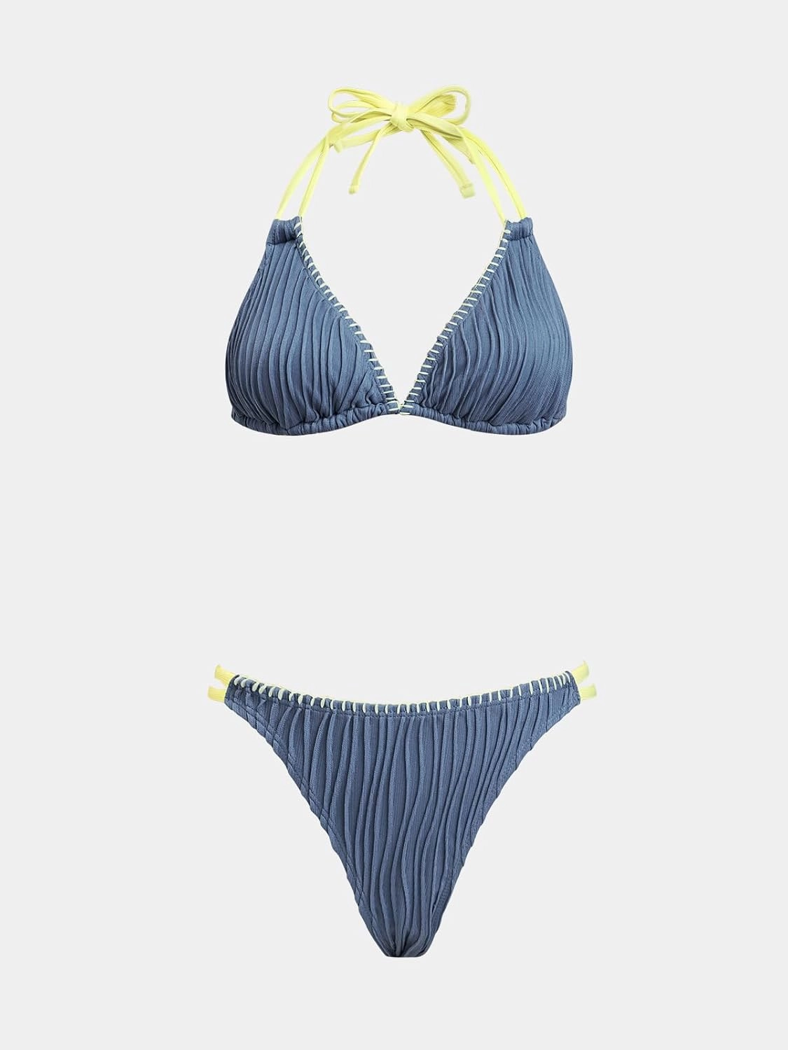 CUPSHE Women's Bikini Sets Two Piece Swimsuit Plunge Neck Cheeky Bottom Triangle Top Halter Double Strap Textured