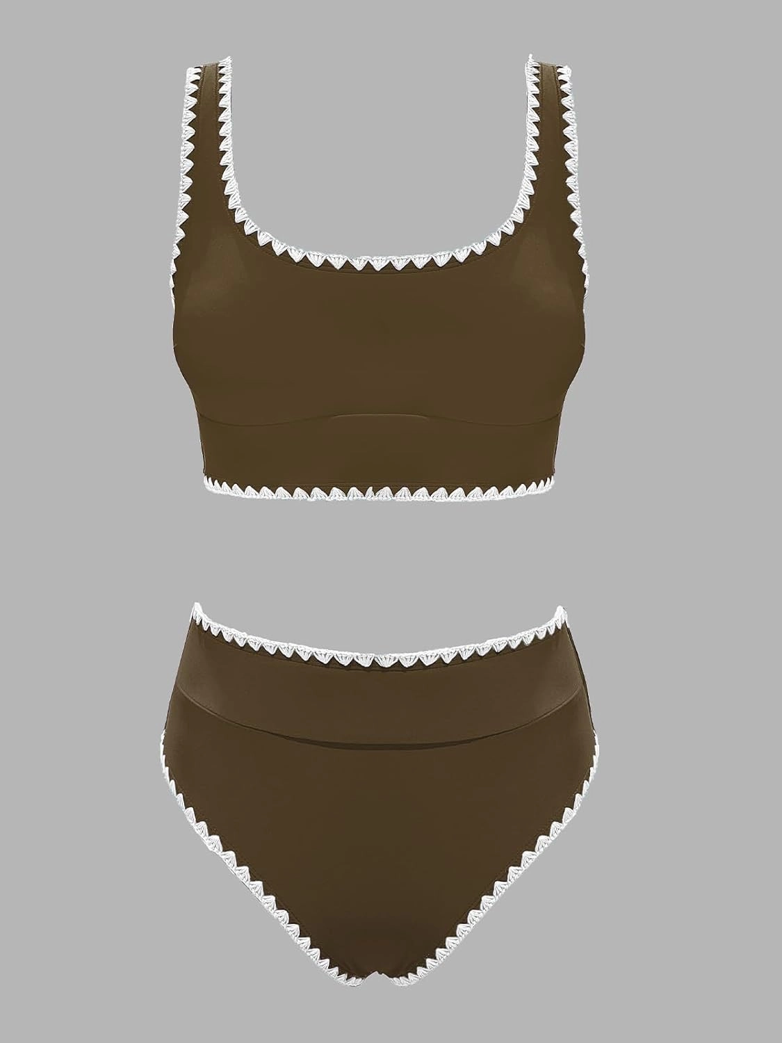 CUPSHE Women's Bikini Sets Two Piece Swimsuit Scoop Neck Tank Wide Straps Midkini Stitching