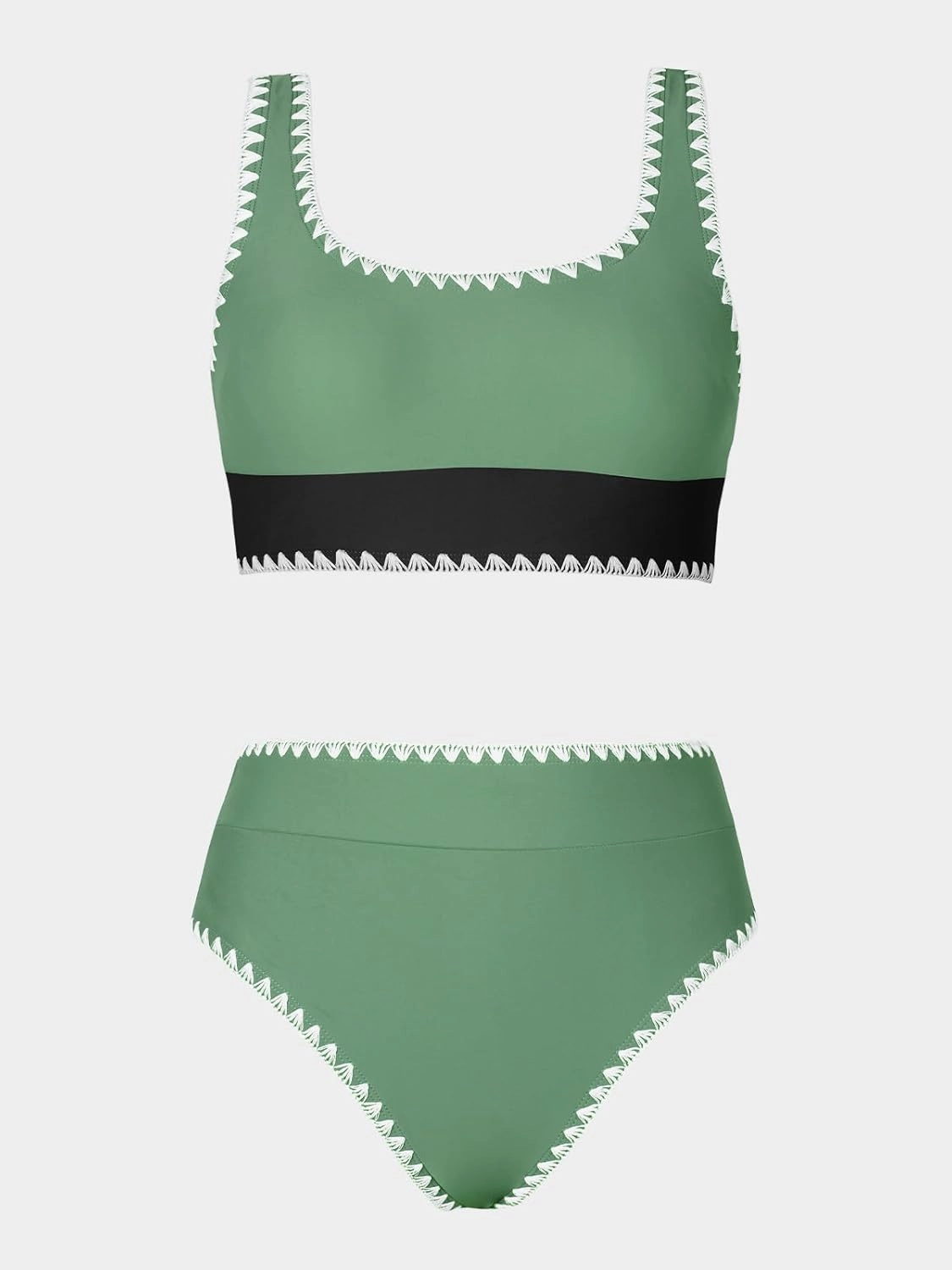 CUPSHE Women's Bikini Sets Two Piece Swimsuit Scoop Neck Tank Wide Straps Midkini Stitching
