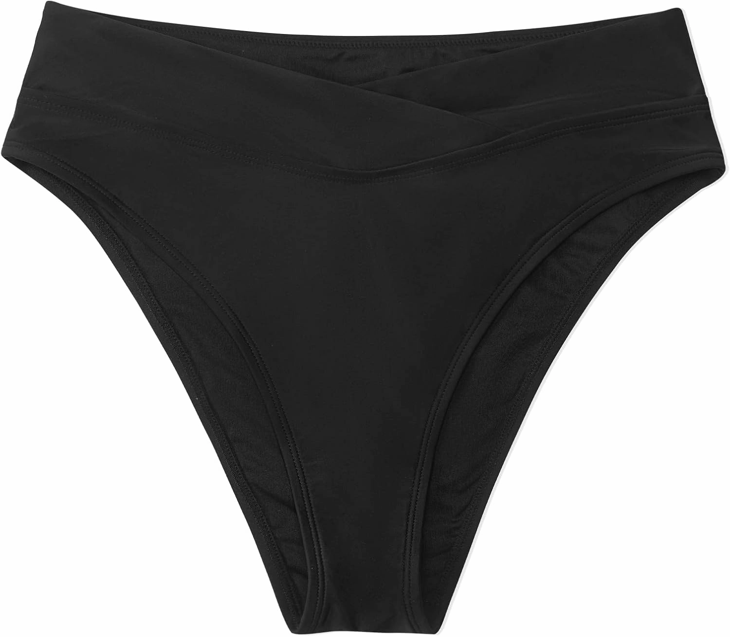 CUPSHE Women's Bikini Swimsuit Black High Waisted High Cut Cheeky V Cut Bikini Bottom