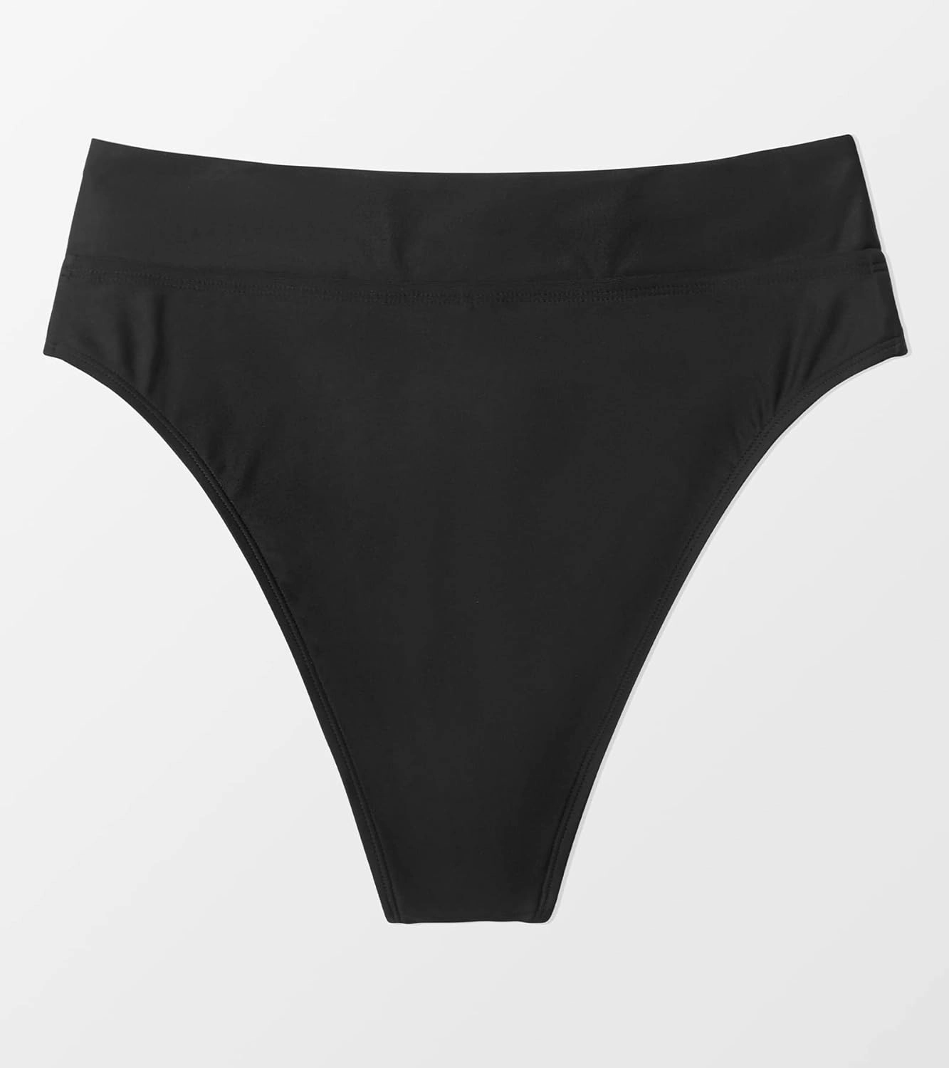 CUPSHE Women's Bikini Swimsuit Black High Waisted High Cut Cheeky V Cut Bikini Bottom