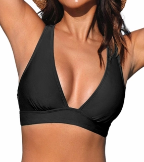 CUPSHE Women's Bikini Top V Neck Triangle Top Wide Straps Cross Back Lace up