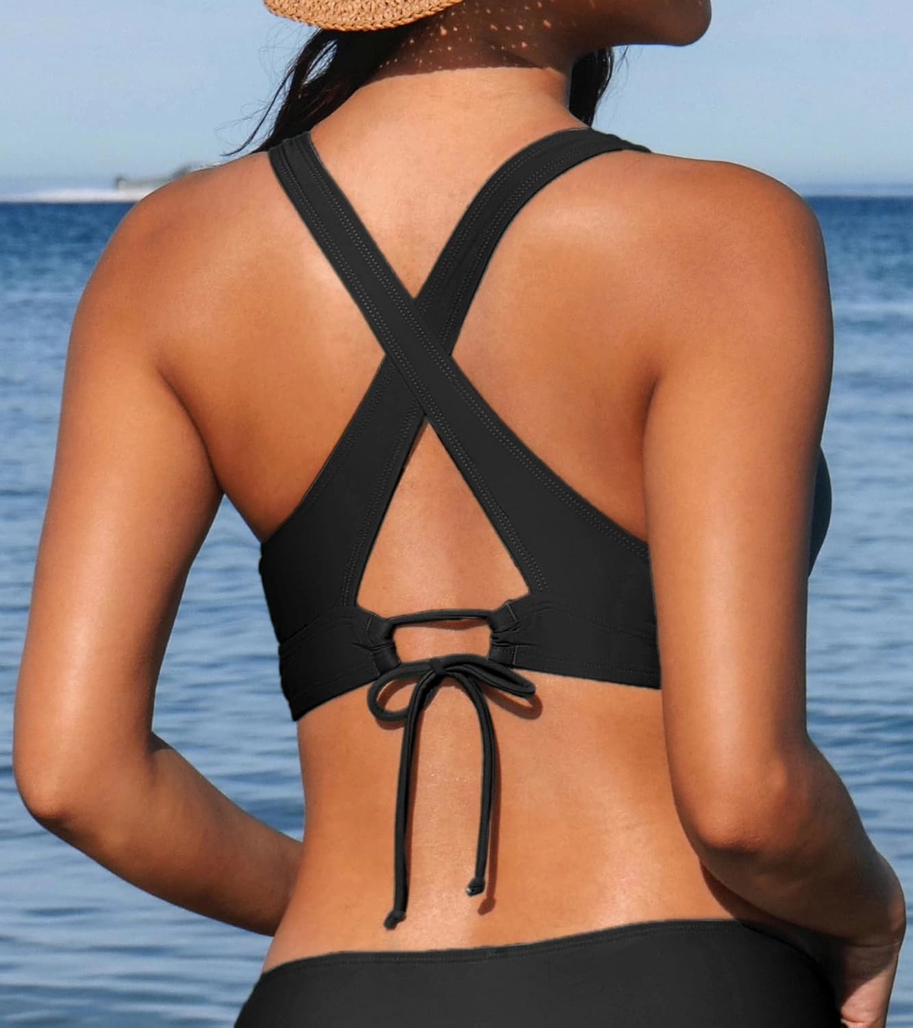 CUPSHE Women's Bikini Top V Neck Triangle Top Wide Straps Cross Back Lace up