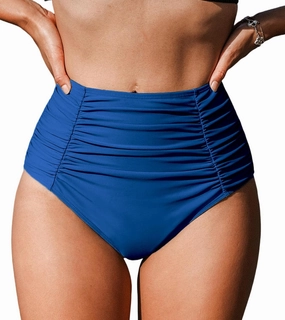 CUPSHE Women's High Wasited Bikini Bottom Shirred Tummy Control Swimsuit Full Coverage Retro Swim Bottom(XS-4XL)