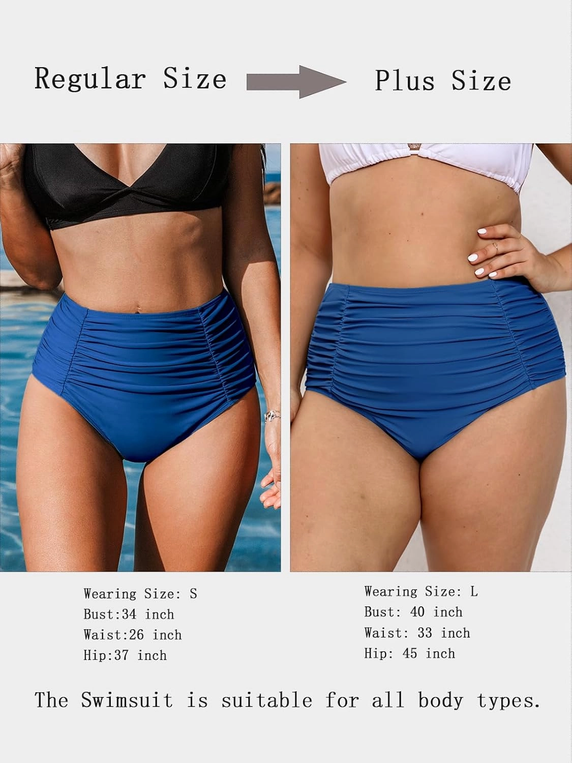 CUPSHE Women's High Wasited Bikini Bottom Shirred Tummy Control Swimsuit Full Coverage Retro Swim Bottom(XS-4XL)
