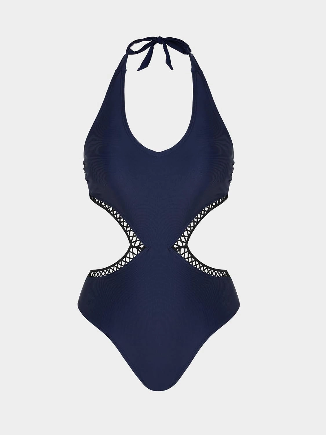 CUPSHE Women's One Piece Swimsuit Halter V Neck Side Cutout Monokini Bathing Suit Trapezoidal Lace Trim