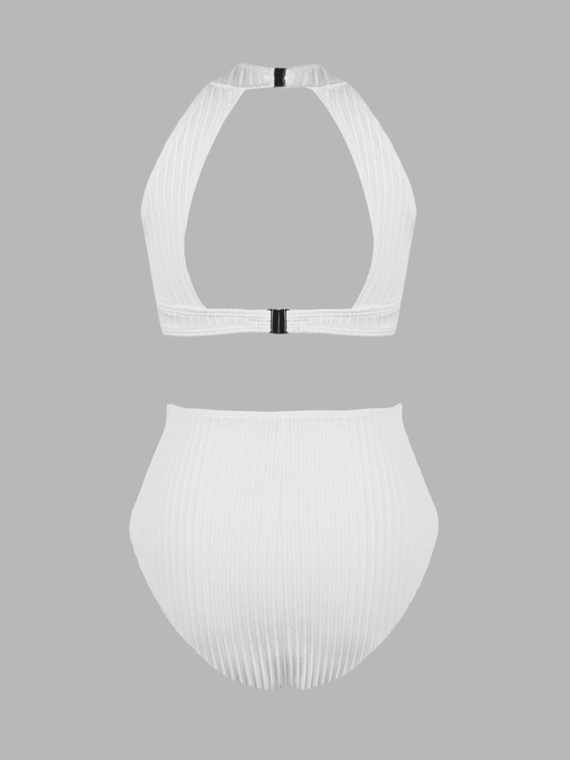 CUPSHE Women's One Piece Swimsuit High Neck Cutout Ribbed Texture Back Hook Hollow Wrapped