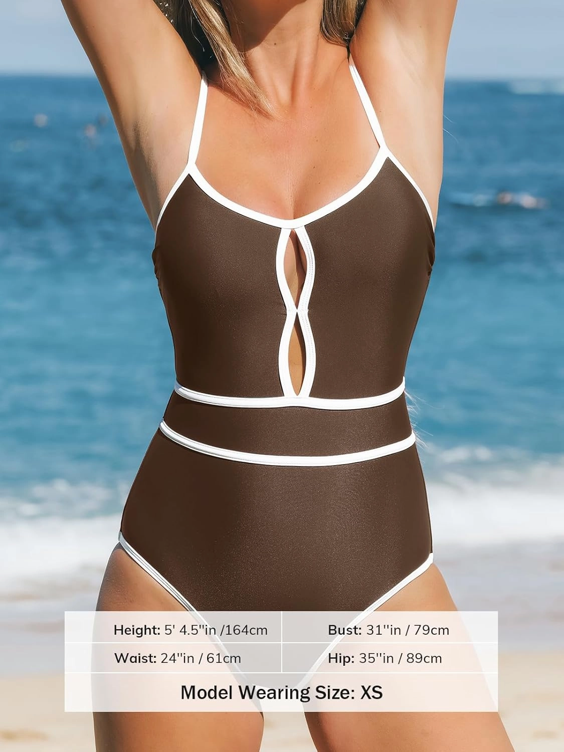 CUPSHE Women's One Piece Swimsuit Scoop Neck Bathing Suit Keyhole Cutout Color Block Adjustable Straps Swimwear