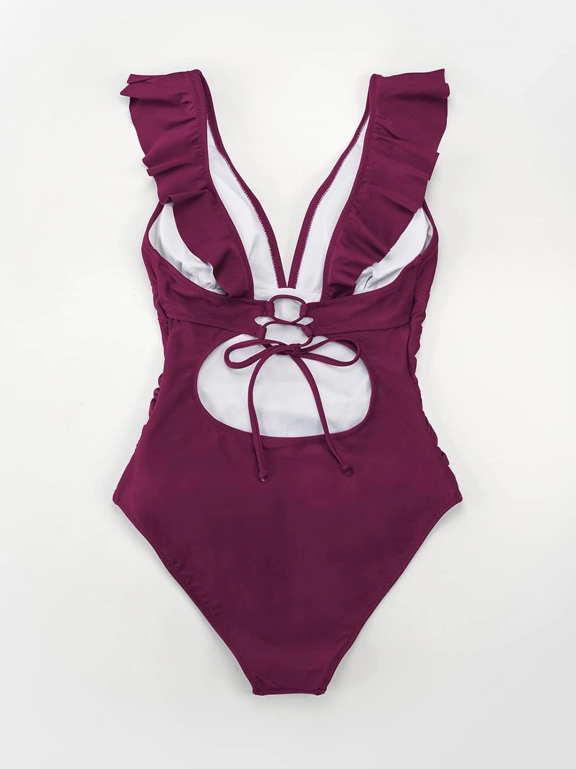 CUPSHE Women's Ruffled One Piece Swimsuit V Neck Lace Up
