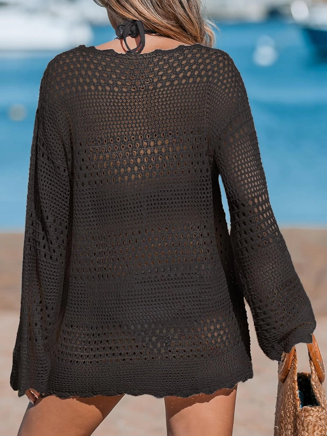 CUPSHE Women's Swimsuit Cover Up Crochet Bathing Suit Mesh Swimwear Knit Pullover Beach Dress