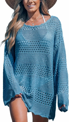 CUPSHE Women's Swimsuit Cover Up Crochet Bathing Suit Mesh Swimwear Knit Pullover Beach Dress