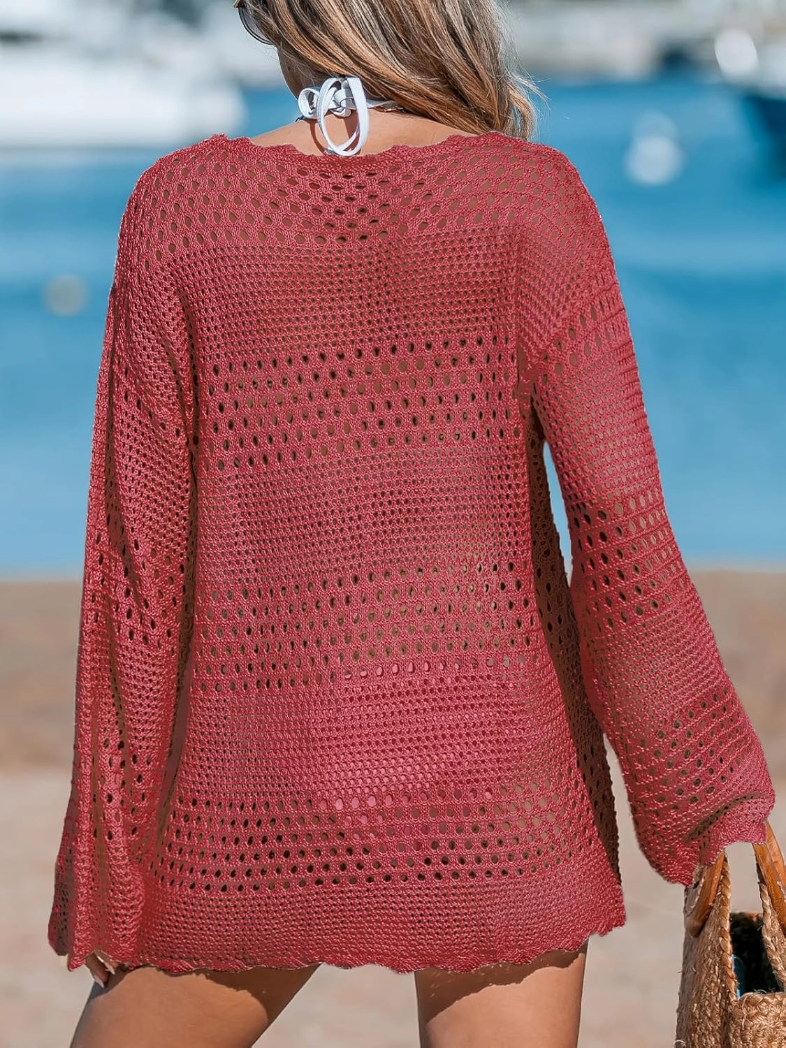 CUPSHE Women's Swimsuit Cover Up Crochet Bathing Suit Mesh Swimwear Knit Pullover Beach Dress