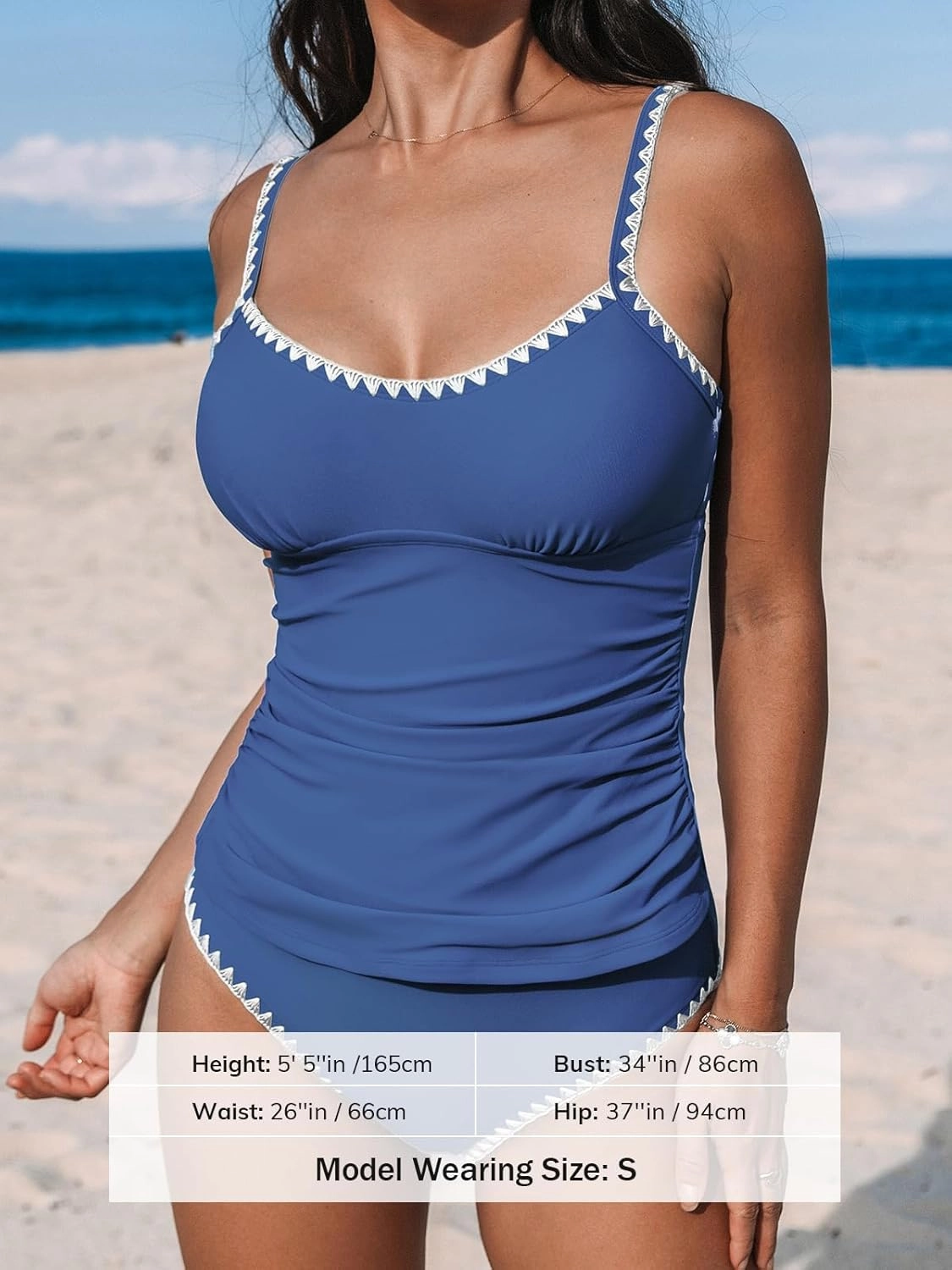 CUPSHE Women's Tankini Sets Two Piece Swimsuit Scoop Neck Mid Rise Adjustable Straps Shell Stitched (XS-4XL)