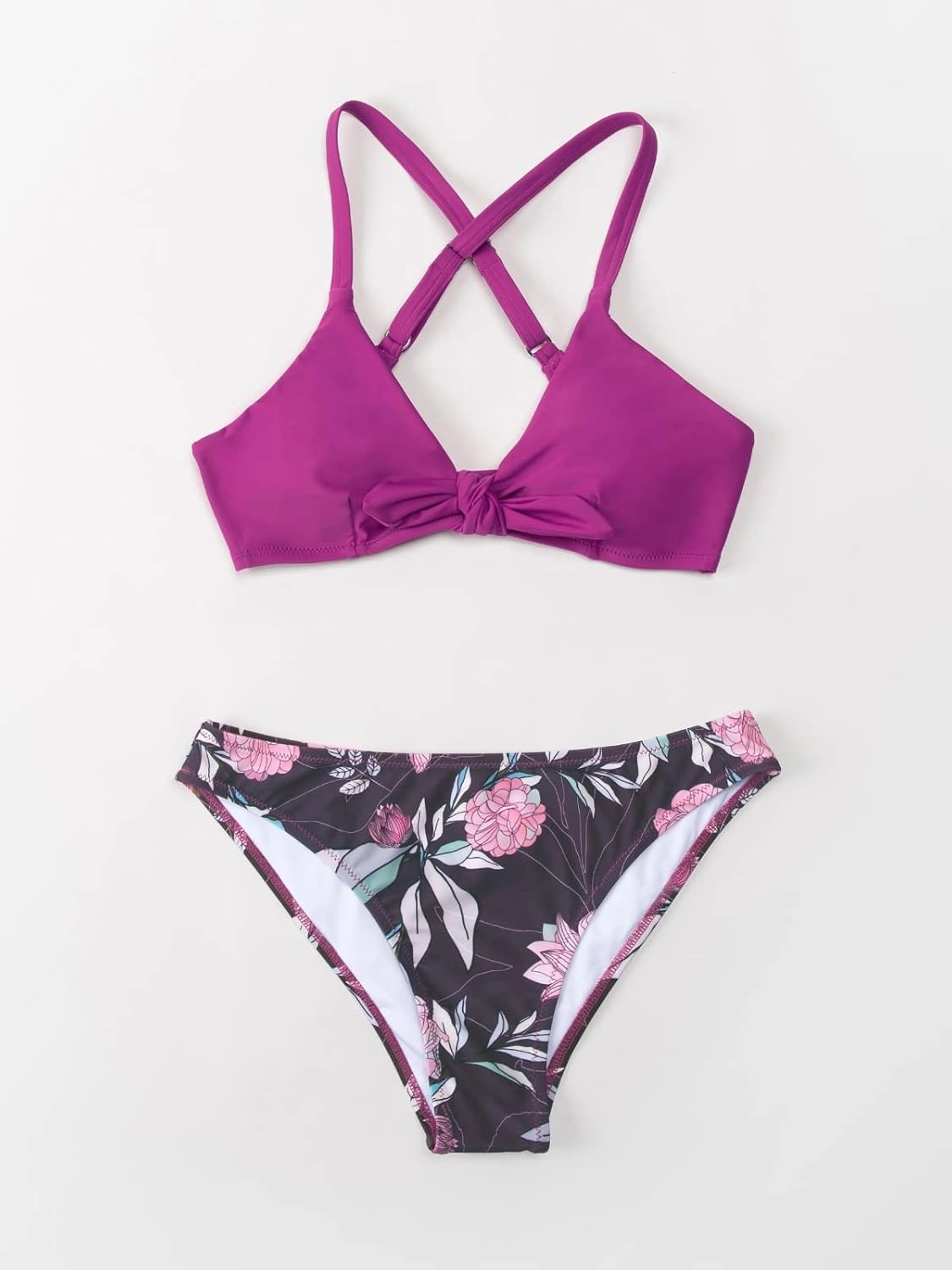 CUPSHE Women's Two Piece Bikini Set Floral Print Knot Bunny Tie
