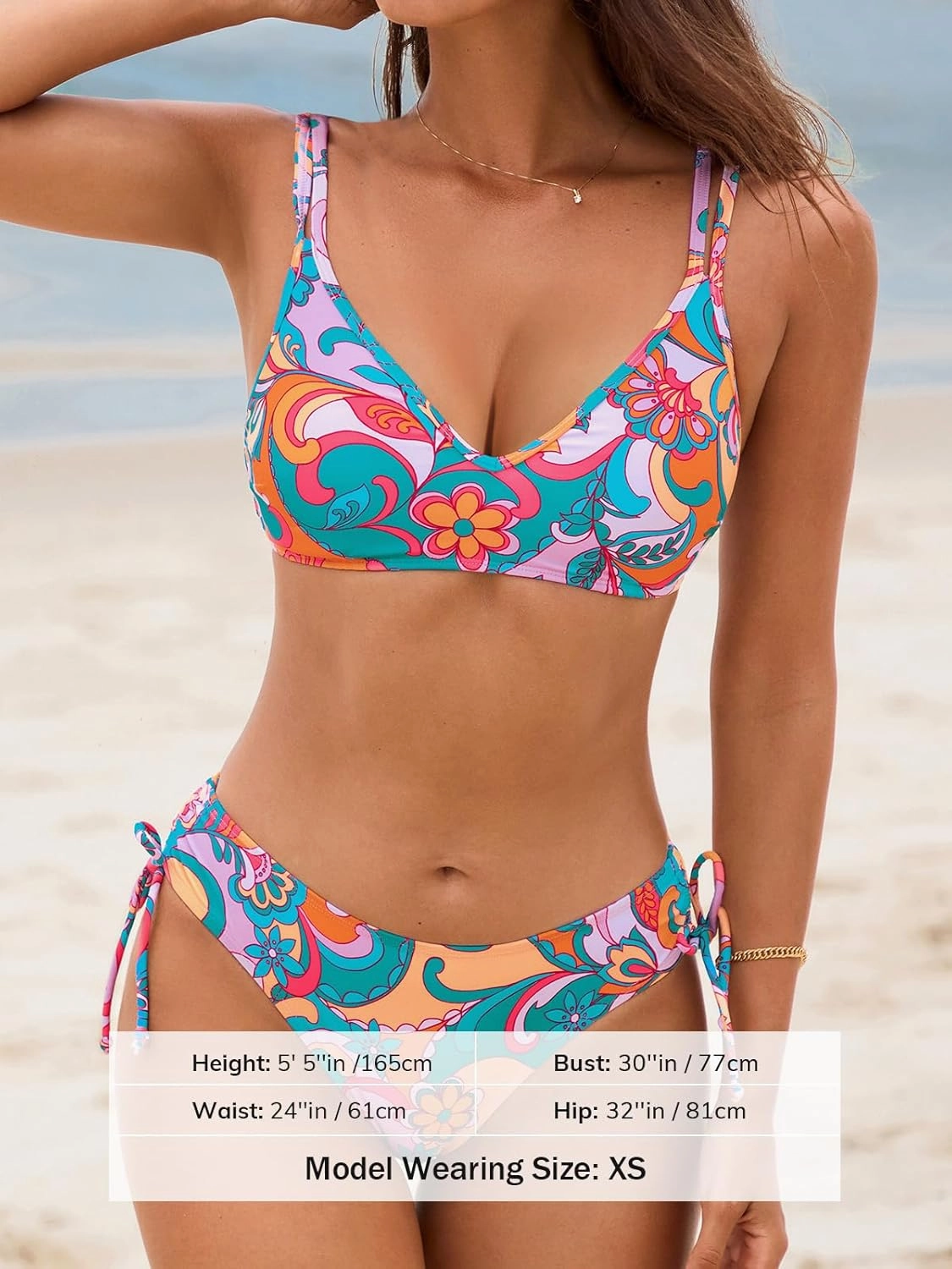 CUPSHE Women Swimsuit Bikini Set Two Piece Bathing Suit Criss Cross Back Strappy Side with Double Spaghetti Straps