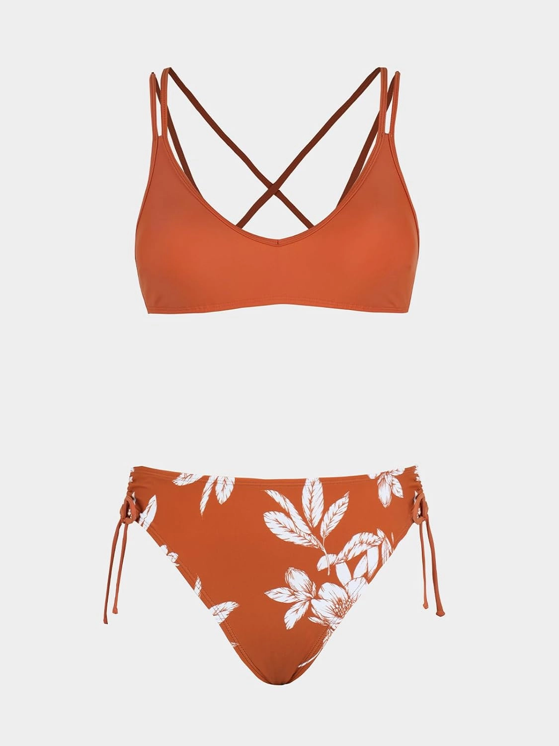 CUPSHE Women Swimsuit Bikini Set Two Piece Bathing Suit Criss Cross Back Strappy Side with Double Spaghetti Straps
