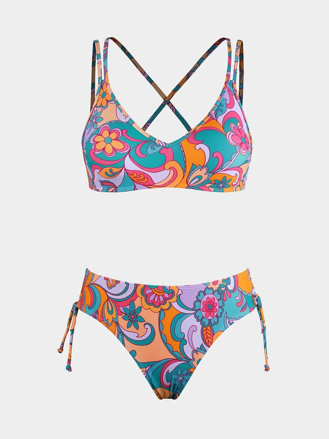CUPSHE Women Swimsuit Bikini Set Two Piece Bathing Suit Criss Cross Back Strappy Side with Double Spaghetti Straps