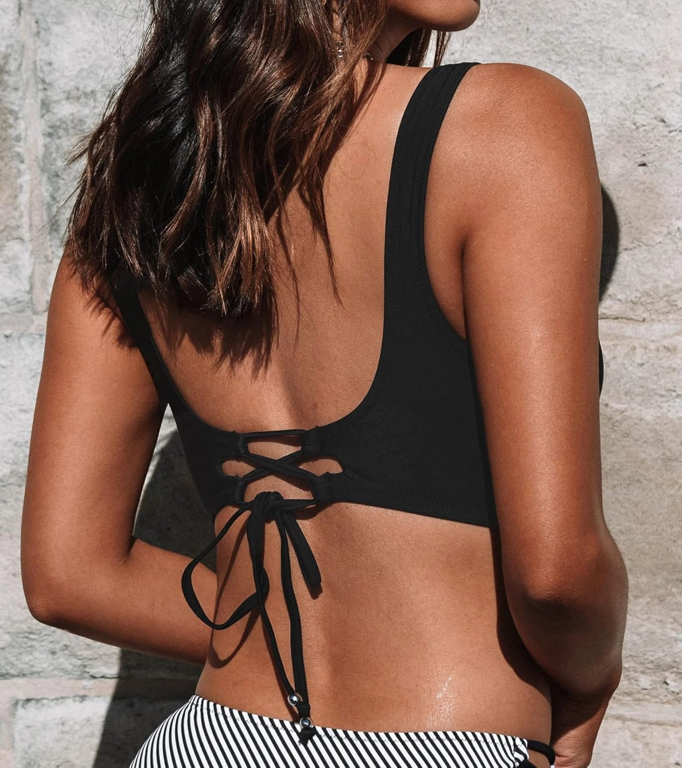 CUPSHE Women Swimsuit Bikini Top Wrap Self Tie Bathing Suit with Fixed Wide Straps