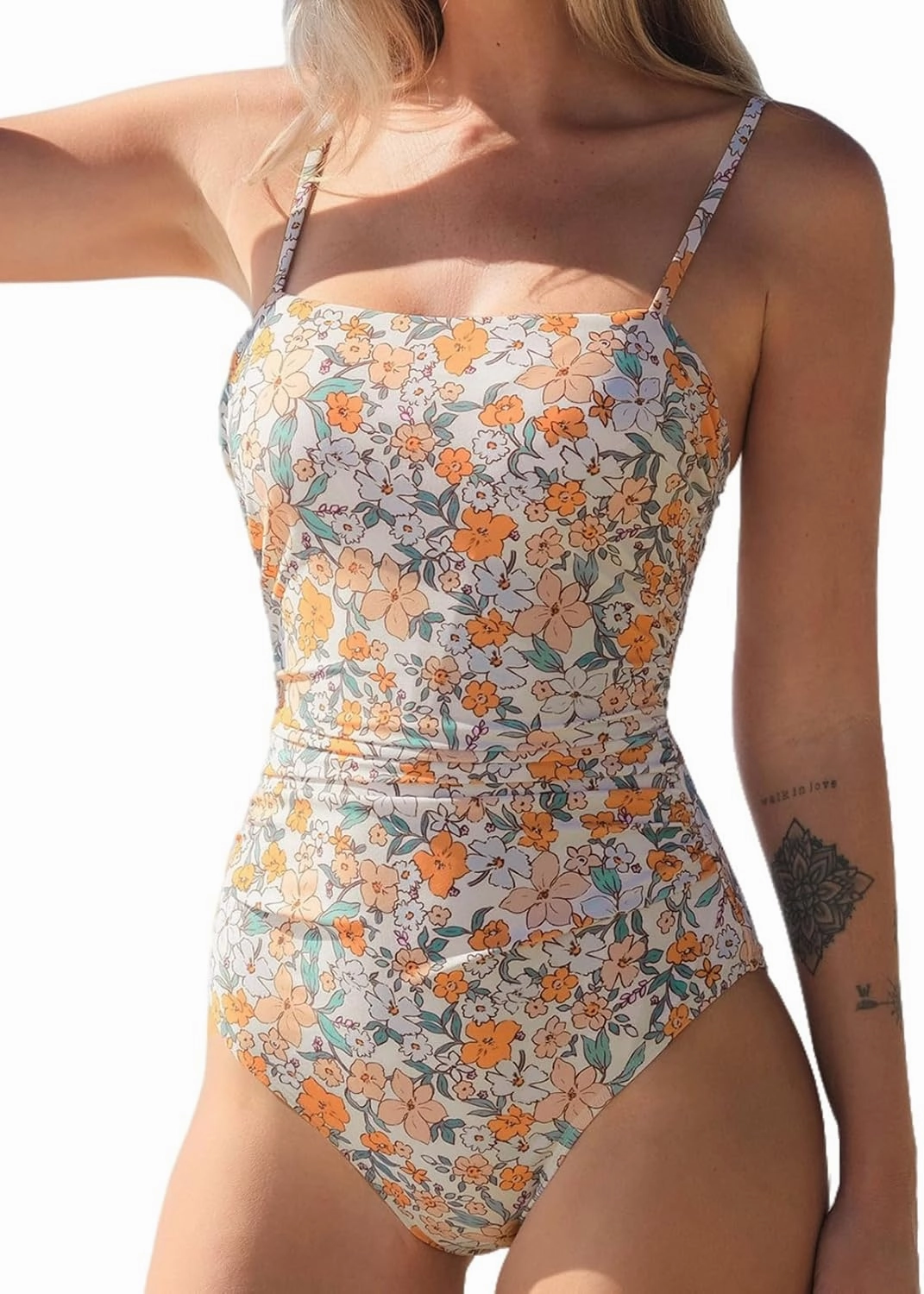 CUPSHE Women Swimsuit One Piece Bathing Suit Square Neck Cutout Back Tummy Control with Adjustable Spaghetti Straps